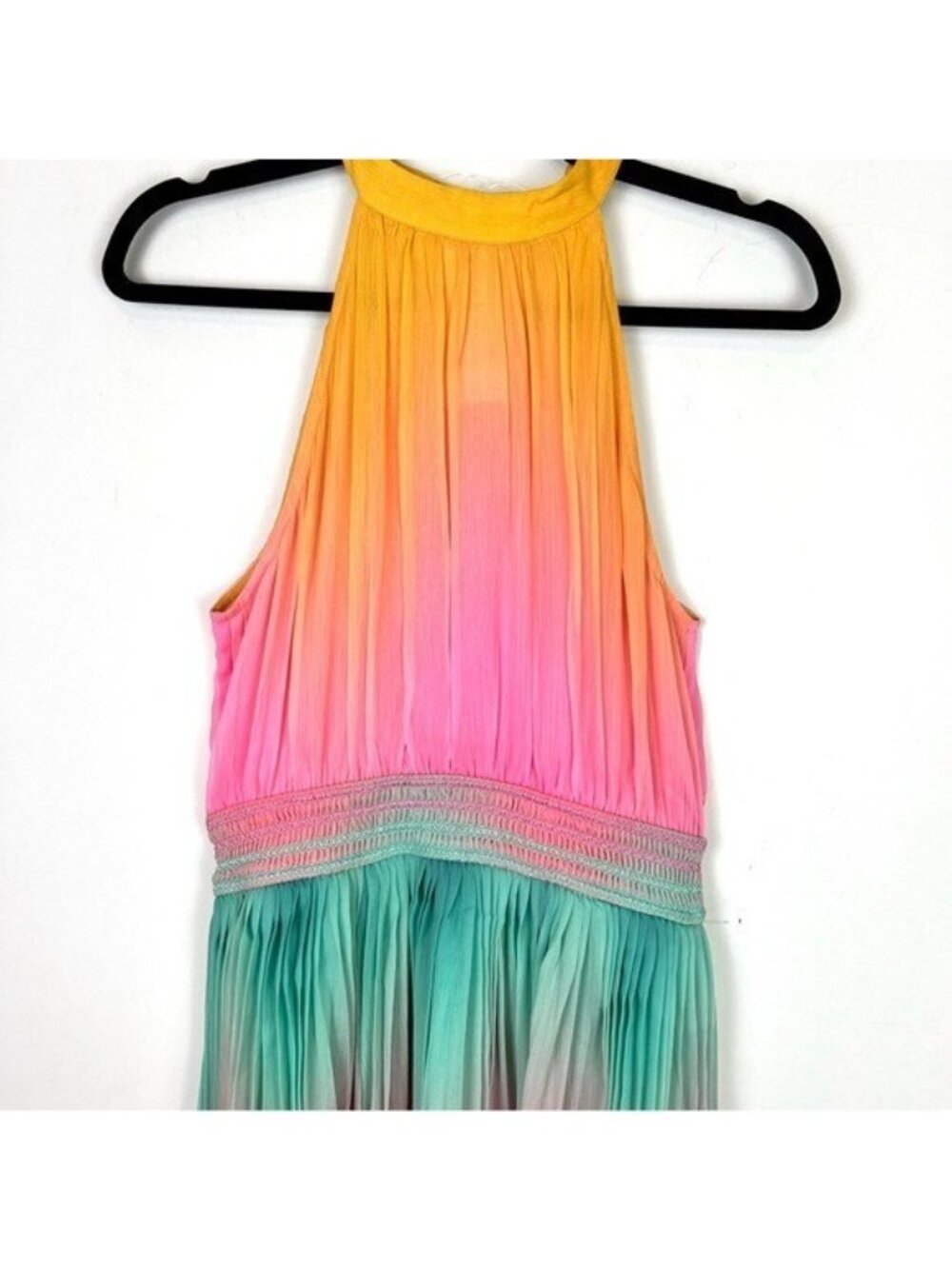 Rococo Sand Zale Halter Maxi Dress Sz M Pink Rainbow Ombre Boho Coastal Vacay - Picture 6 of 13